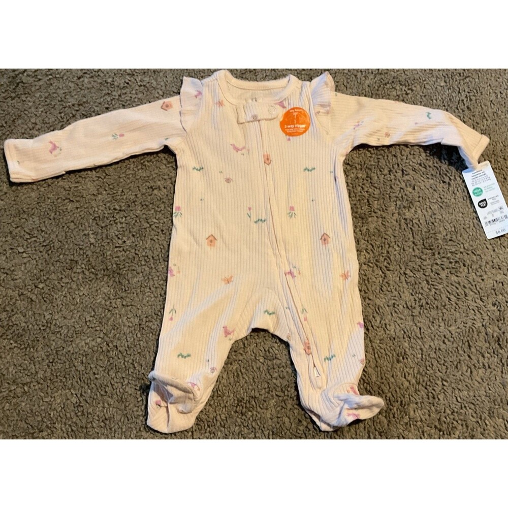 Carters 0M Baby Girl Pink Floral Footed Pajamas 2-Way Zipper Sleepwear NWT